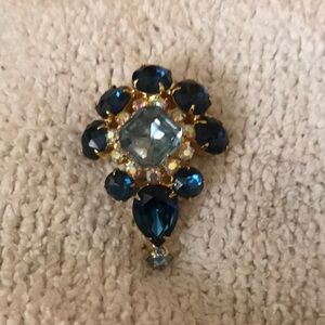 Elegant Blue and Gold Women's BroochVintage Rhinestone brooch/Pendant